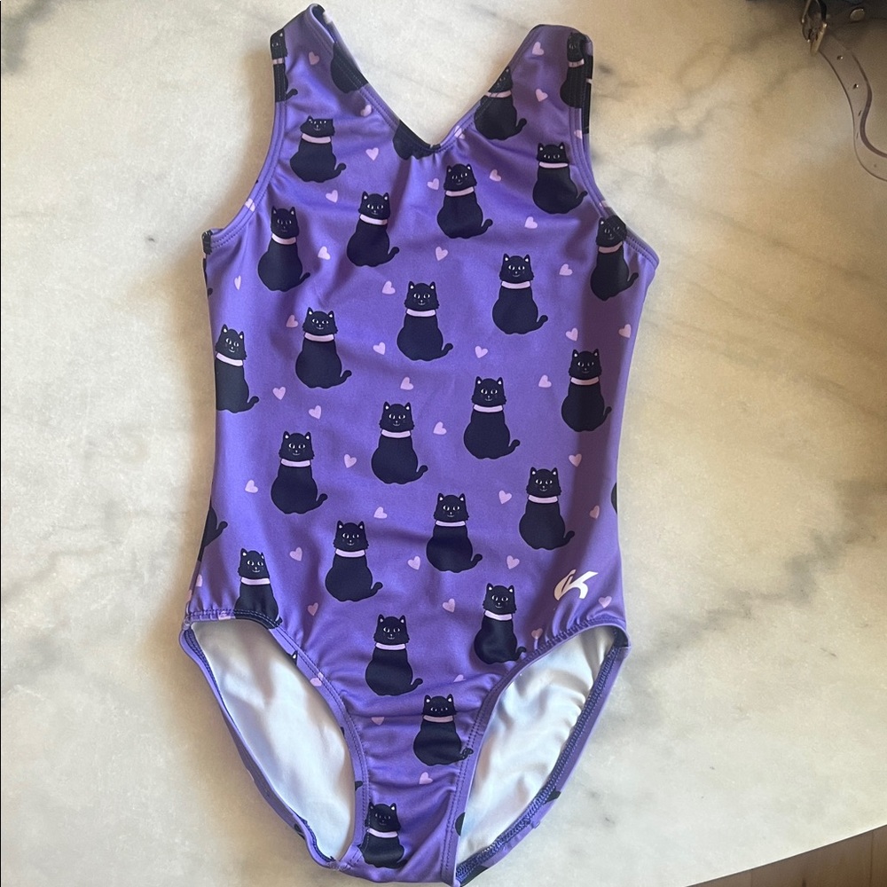 GK Purple Black Cat Print Girls Leotard